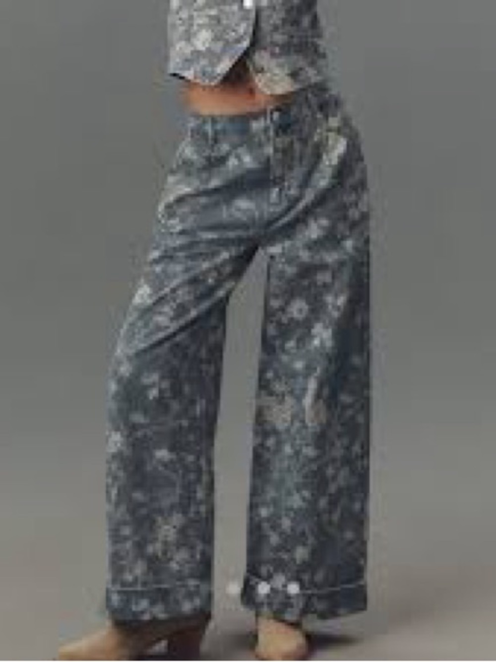 Pilcro Wide-Leg Floral Print Pants in Dusty Blue